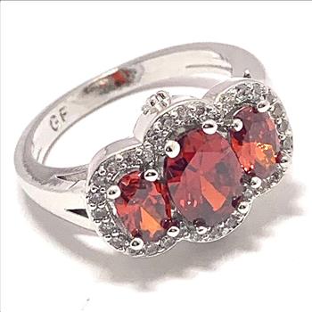 2.50ctw Garnet & Diamonique Diamond Ring 18k White Gold Ovr