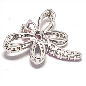 2.50ctw Pink Topaz & Diamonique Diamond Dragon Fly Pendent 18k White Gold Ovr