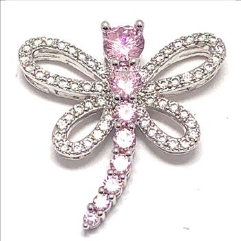 2.50ctw Pink Topaz & Diamonique Diamond Dragon Fly Pendent 18k White Gold Ovr