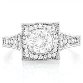 2.55CTW  White Sapphire Halo Ring 14K Gold Overlay Size 7– 3.65g