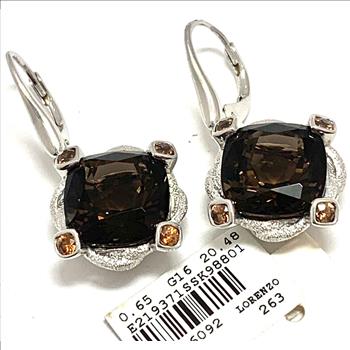 $263 Colore SG Lorenzo .925 Sterling Silver Smoky Quartz & White Zircon Leaverback Earrings