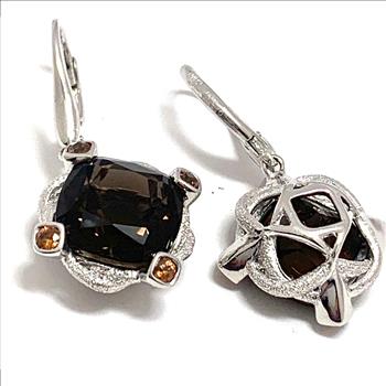 $263 Colore SG Lorenzo .925 Sterling Silver Smoky Quartz & White Zircon Leaverback Earrings