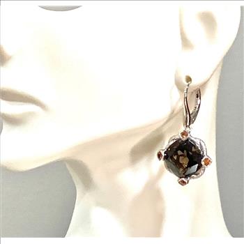 $263 Colore SG Lorenzo .925 Sterling Silver Smoky Quartz & White Zircon Leaverback Earrings