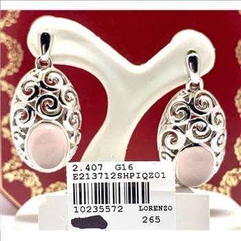 $265 Colore SG Lorenzo .925 Sterling Silver 5.38ctw Genuine Pink Quartz Earrings