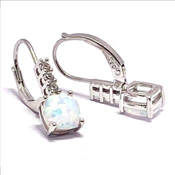 $275 Natural Opal .925 Sterling Silver Lever Back Earrings - DANCING DIAMOND Collection