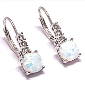 $275 Natural Opal .925 Sterling Silver Lever Back Earrings - DANCING DIAMOND Collection