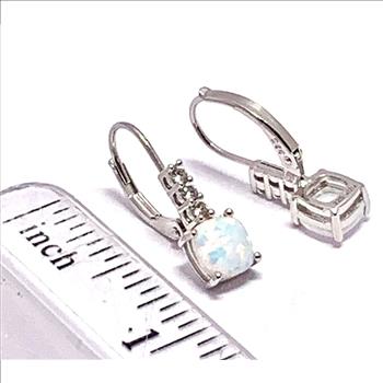 $275 Natural Opal .925 Sterling Silver Lever Back Earrings - DANCING DIAMOND Collection