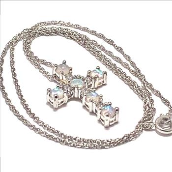 2.75ctw Opal & Diamonique Diamond Cross Necklace in 18K Gold Overlay – Designer Inspired