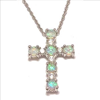 2.75ctw Opal & Diamonique Diamond Cross Necklace in 18K Gold Overlay – Designer Inspired