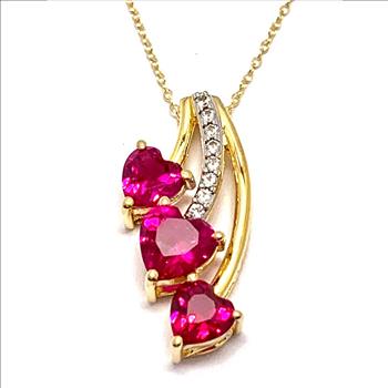 $279 Ruby & Diamonique .925 Sterling Silver Necklace 18K Yellow Gold Ovr