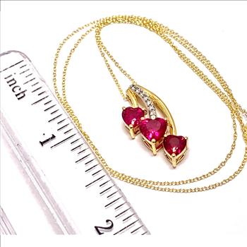 $279 Ruby & Diamonique .925 Sterling Silver Necklace 18K Yellow Gold Ovr