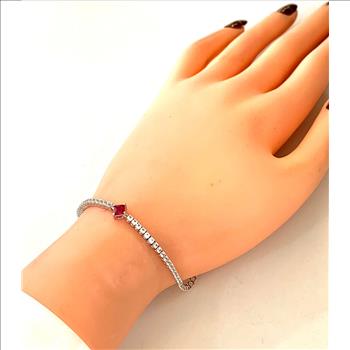 $279 Ruby & Diamonique Diamond .925 Sterling Silver Tennis Bracele