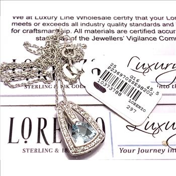 $297 Colore SG Lorenzo .925 Sterling Silver 0.98ctw Genuine Aquamarine & 0.34ctw White Sapphire Necklace