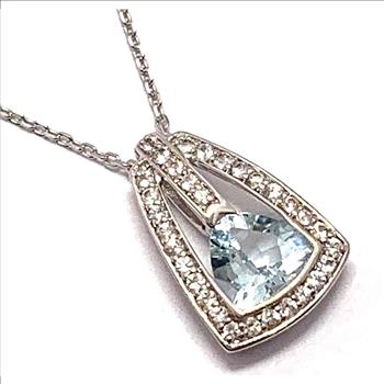 $297 Colore SG Lorenzo .925 Sterling Silver 0.98ctw Genuine Aquamarine & 0.34ctw White Sapphire Necklace