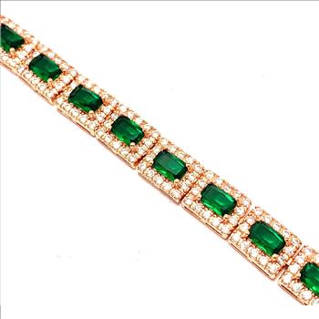 $299 Retail 12.50ctw Emerald & Diamonique Diamond 7” Fancy Tennis Bracelet