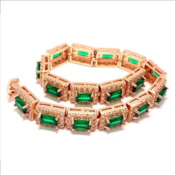 $299 Retail 12.50ctw Emerald & Diamonique Diamond 7” Fancy Tennis Bracelet