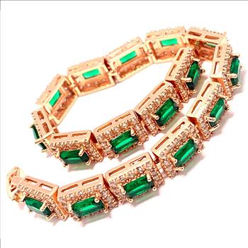 $299 Retail 12.50ctw Emerald & Diamonique Diamond 7” Fancy Tennis Bracelet