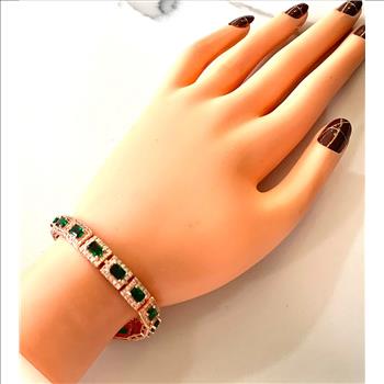 $299 Retail 12.50ctw Emerald & Diamonique Diamond 7” Fancy Tennis Bracelet