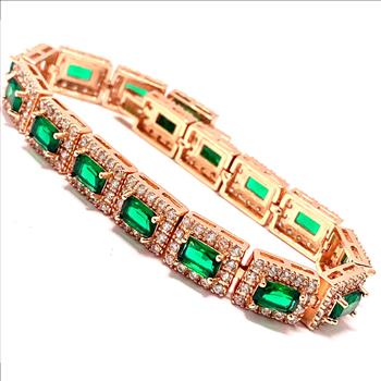 $299 Retail 12.50ctw Emerald & Diamonique Diamond 7” Fancy Tennis Bracelet