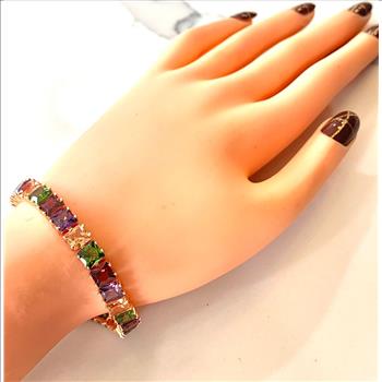 $299 Retail 42.00ctw Multicolor Stones 7” Fancy Tennis Bracelet