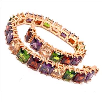 $299 Retail 42.00ctw Multicolor Stones 7” Fancy Tennis Bracelet
