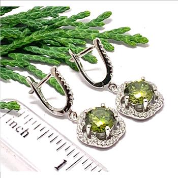 $299 SAM & Co .925 Sterling Silver &18k WG 7.50ctw Peridot & Diamonique Diamond Earrings