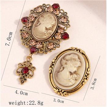 2pc CAMEO Brooch Set Vintage Insp. 18K Gold Over