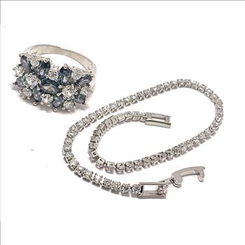2pc Jewelry Lot- Tennis Bracelet & Mystic Topaz Ring
