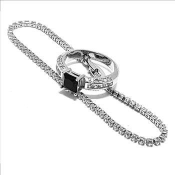 2pc Jewelry Lot-Diamonique Diamond & Black Spinel