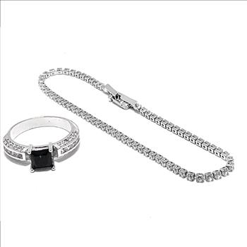 2pc Jewelry Lot-Diamonique Diamond & Black Spinel