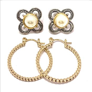 2pc Jewelry Lot-Hoop Earrings & Pearl Earrings