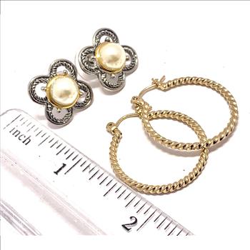 2pc Jewelry Lot-Hoop Earrings & Pearl Earrings