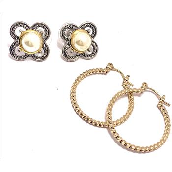 2pc Jewelry Lot-Hoop Earrings & Pearl Earrings