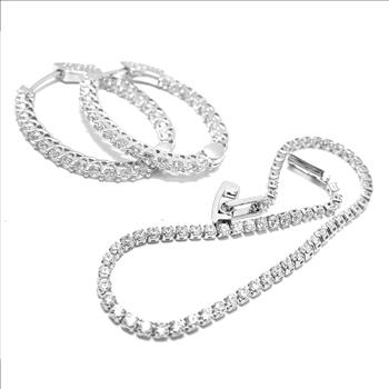 2pc Jewelry Lot-Tennis Bracelet & Inside Out Diamonique Diamond Hoop Earrings