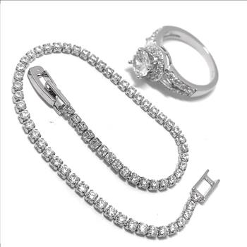 2pc Jewelry Lot-Tennis Bracelet & Inside Out Diamonique Diamond Hoop Earrings