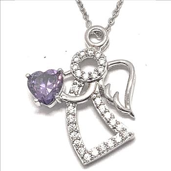 3.00ctw Amethyst & Diamonique Diamond Necklace 18k White Gold Ovr