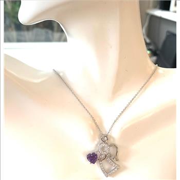 3.00ctw Amethyst & Diamonique Diamond Necklace 18k White Gold Ovr