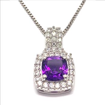 3.00ctw Amethyst & Diamonique Diamond Traditional Design Necklace