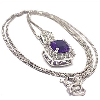 3.00ctw Amethyst & Diamonique Diamond Traditional Design Necklace