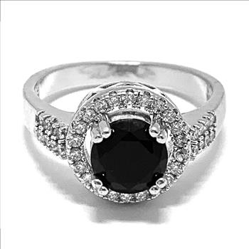 3.00ctw  Black Spinel & Diamonique Diamond Ring