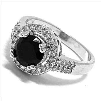 3.00ctw  Black Spinel & Diamonique Diamond Ring