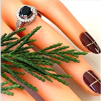3.00ctw  Black Spinel & Diamonique Diamond Ring