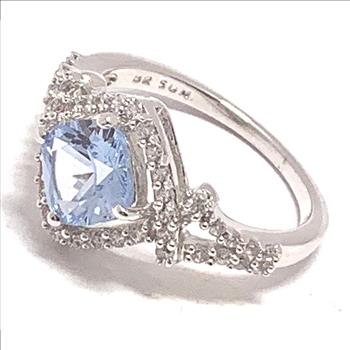 3.00ctw Blue Topaz & Diamonique Diamond Ring