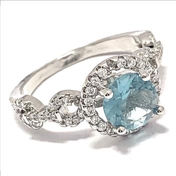 3.00ctw Blue Topaz & Diamonique Diamond Ring Size 7