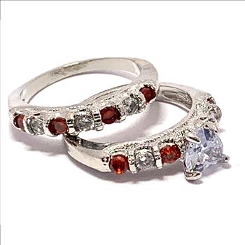 3.00ctw Garnet & Cubic Zirconia 18k White Gold Overlay Ring Set
