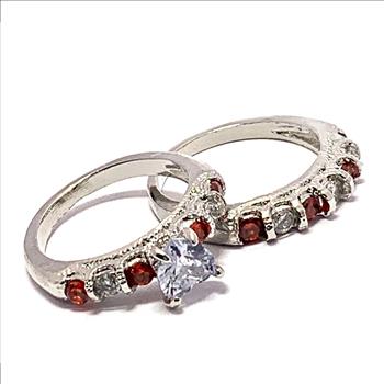 3.00ctw Garnet & Cubic Zirconia 18k White Gold Overlay Ring Set