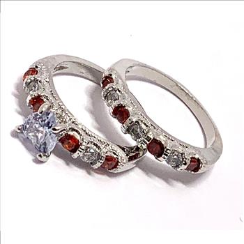 3.00ctw Garnet & Cubic Zirconia 18k White Gold Overlay Ring Set