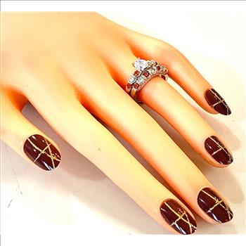 3.00ctw Garnet & Cubic Zirconia 18k White Gold Overlay Ring Set