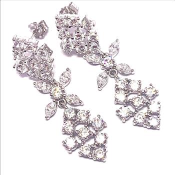 3.00ctw Moissanite Dangle Earrings in 18k WG & .925 Sterling Silver