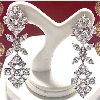 3.00ctw Moissanite Dangle Earrings in 18k WG & .925 Sterling Silver